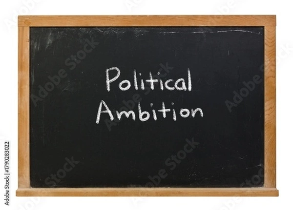 Obraz Political ambition written in white chalk on a black chalkboard isolated on a wooden frame