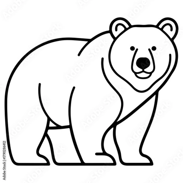 Fototapeta A bear illustration in a clean, simple black and white outline style. A minimalist drawing of a large forest animal, ideal for icons or nature graphics.