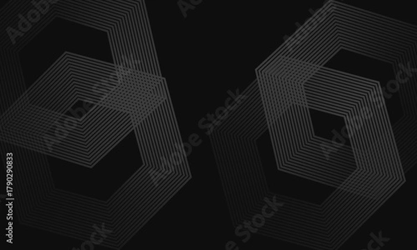 Fototapeta Abstract black glowing geometric lines modern shiny gray circle lines pattern, Modern black gray gradient rings,