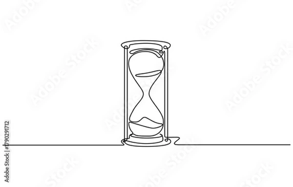 Fototapeta Sand hourglass continuous one line drawing illustration, Isolated on transparent background
