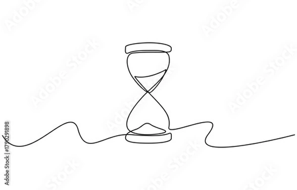 Fototapeta Sand hourglass continuous one line drawing illustration, Isolated on transparent background