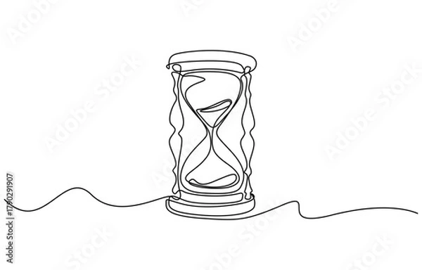 Fototapeta Sand hourglass continuous one line drawing illustration, Isolated on transparent background