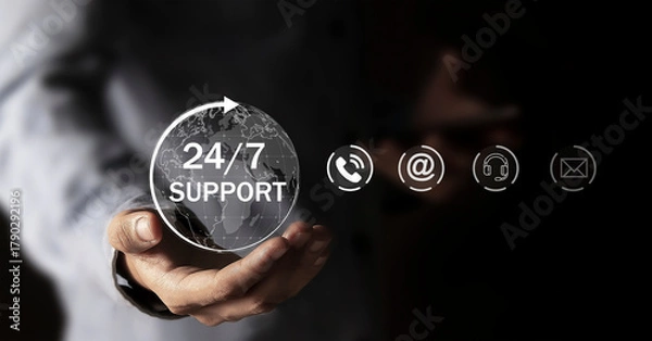 Fototapeta Continuous customer service concept Continuous service without stopping throughout the day or week, 24 hours a day, 7 days a week.	