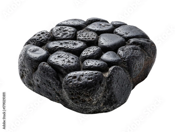 Fototapeta Black basalt stone stack isolated on transparent or white background, png