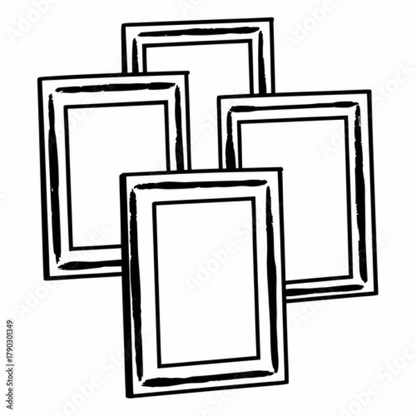 Fototapeta Minimilist a group of five rectangular frames with thick black borders arranged in a staggered formation design sketch vector