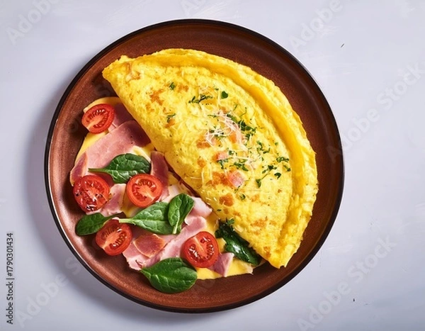 Obraz Omelette with ham cheese spinach cherry tomato