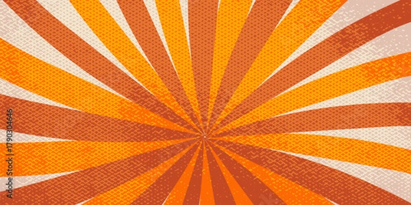 Fototapeta Groovy swirl background with rays retro color. Bg groovy swirl sunburst