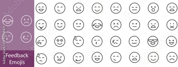 Fototapeta Emoticons icon set. Emoji faces collection flat and line vector style isolated on transparent background. Happy and sad, good and bad emoji.