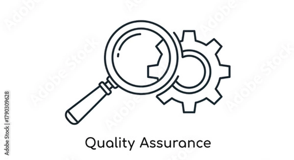 Obraz Magnifying glass inspecting a gear symbolizing quality control and meticulous inspection.