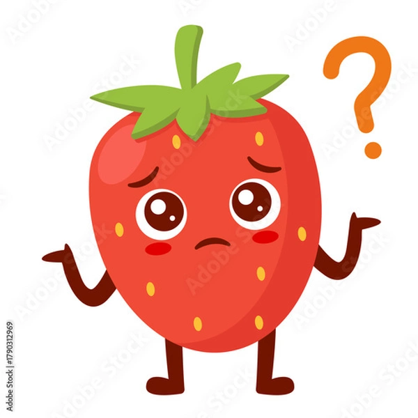 Fototapeta Confused Strawberry Cartoon with Question Mark Flat Illustration
