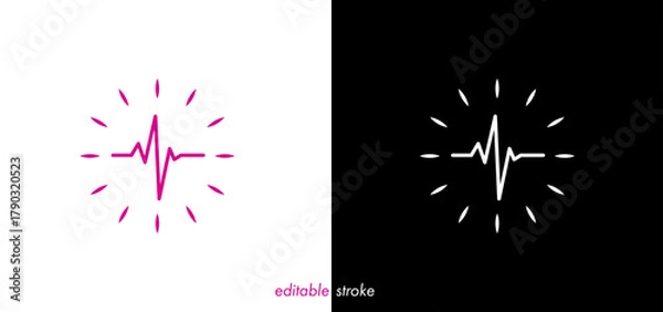 Fototapeta Editable stroke heart diagram, cardiogram set, heartbeat line vector design to use for healthcare, healthy lifestyle, medical laboratory, cardiology project.
