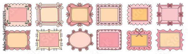 Fototapeta Collection of Decorative Pastel Frames with Bow and Floral Designs