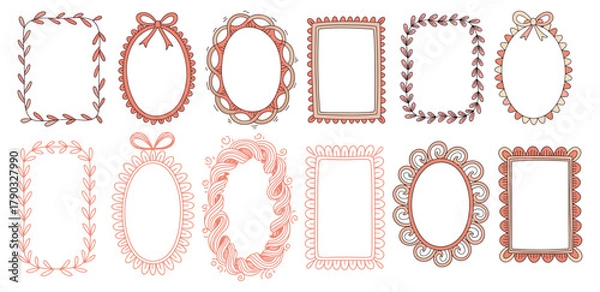 Fototapeta Collection of Decorative Pastel Frames with Bow and Floral Designs