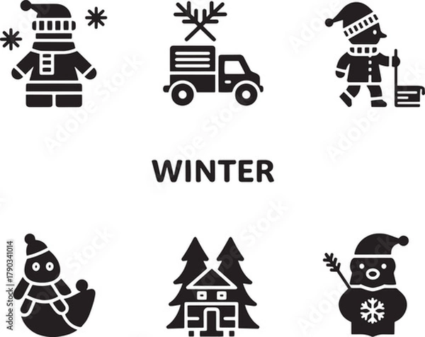 Obraz Winter themed icons featuring people and objects snow cold