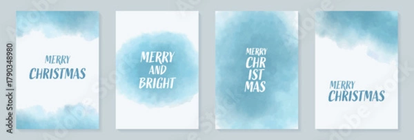 Fototapeta Abstract art background vector. Luxury minimal style wallpaper with Blue Watercolor stains and phrase Happy Holiday, Organic shapes Watercolor. Vector background for banner, poster, Web and packaging