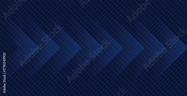Fototapeta A textured dark blue background features subtle geometric patterns with sharp arrows moving to the right, creating a modern and sleek design with depth and a sense of direction