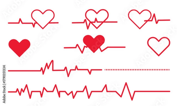 Fototapeta ECG heartbeat line, health care icon logo, vector illustration of heartbeat, EKG, cardiology, medical, digital heartbeat graphics