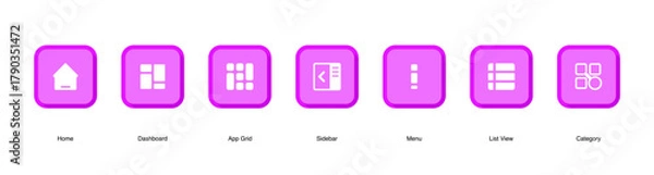 Fototapeta Flat UI UX Icons.Dashboard, Menu, and Category Symbols.