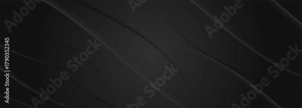 Fototapeta 3D black geometric abstract background overlap layer on dark space with waves shape decoration. Minimalist modern graphic design element cutout style concept for banner, flyer, card, or brochure cover