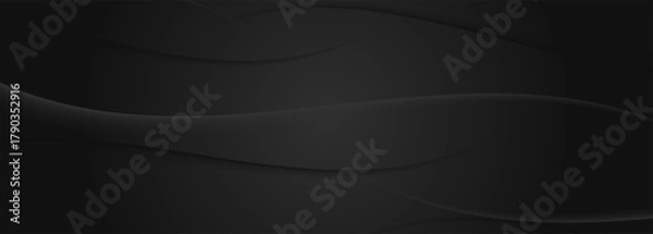 Fototapeta 3D black geometric abstract background overlap layer on dark space with waves shape decoration. Minimalist modern graphic design element cutout style concept for banner, flyer, card, or brochure cover