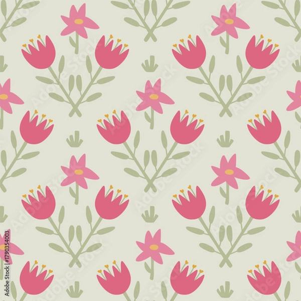 Fototapeta Flower seamless pattern. Pink background.