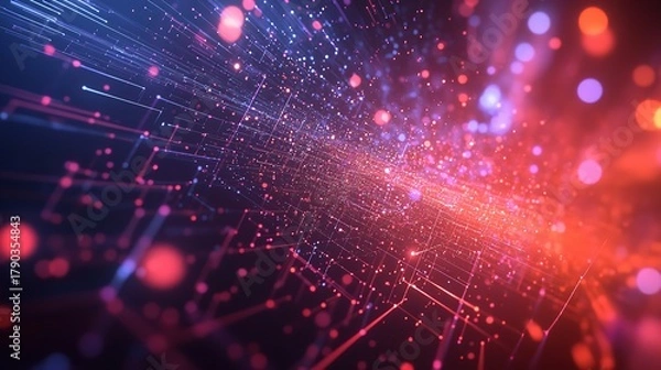 Obraz Abstract technology background with glowing particles and lines creating a futuristic network