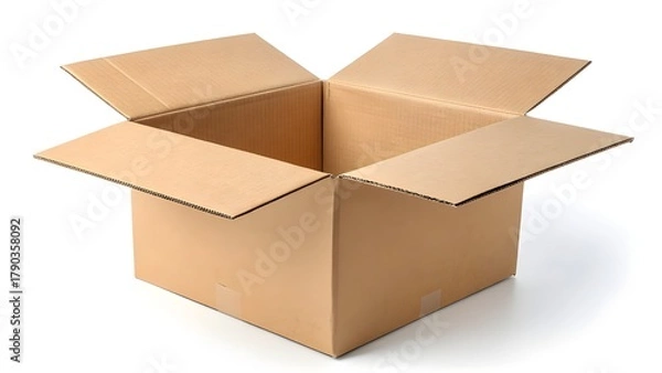 Fototapeta Open brown cardboard box ready for shipping, moving or storage needs for your business or home organization projects now, with transparent background