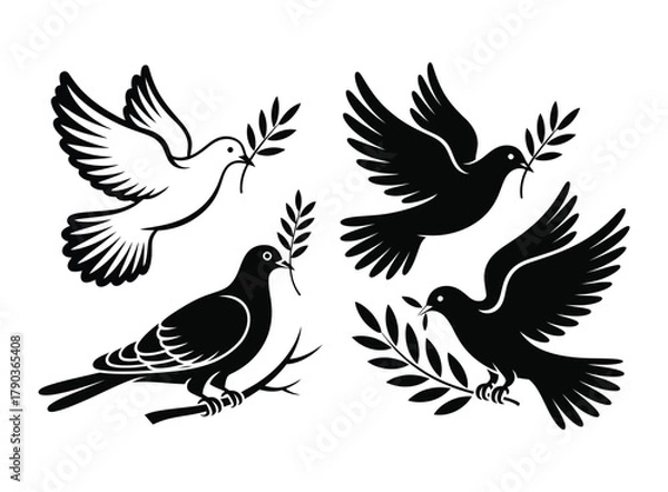 Fototapeta Four Doves with Olive Branches, Symbolizing Peace