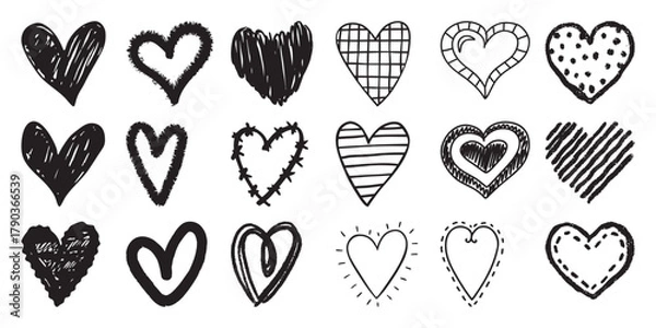 Obraz Collection of Hand-Drawn Heart Illustrations in Various Styles