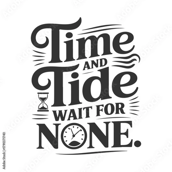 Fototapeta Time and Tide Wait for None Motivational Quote Typography T-Shirt Design