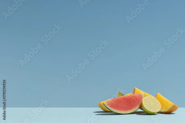 Fototapeta bright summer palette filled with watermelon tangerine lemon and lime colors that convey freshness and energy