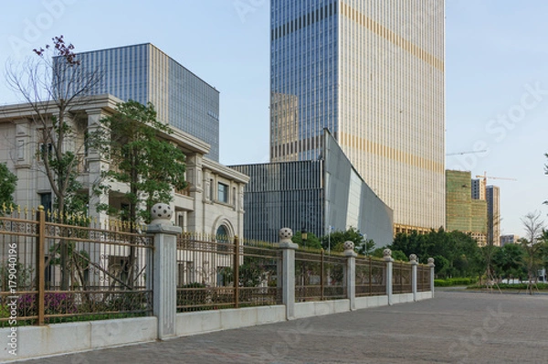 Obraz Road with modern building background during rush hour