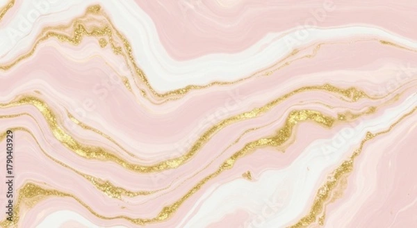 Fototapeta Elegant pink and gold marble texture with swirling patterns and glittering accents, a luxurious abstract background