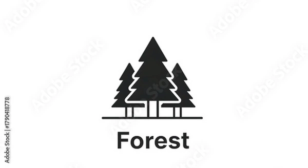 Fototapeta Simple black silhouette of evergreen trees forming a forest landscape