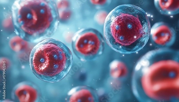 Obraz A vibrant depiction of colorful cells, showcasing their intricate details and structures, highlighting their biological importance.