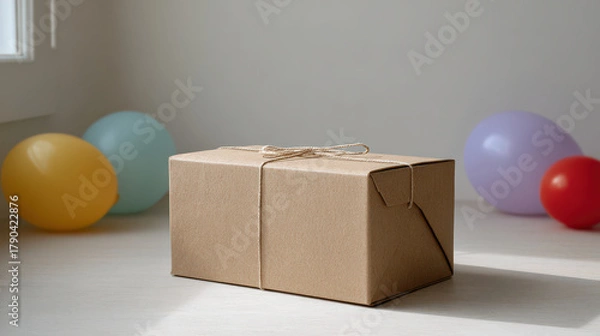 Obraz charming gift box wrapped in kraft paper is beautifully placed on clean floor exuding warmth