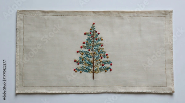 Obraz handmade christmas card beautifully crafted on linen napkin