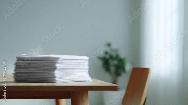Obraz manager desk adorned with neatly organized documents featuring ar blurred white text bars in foreground