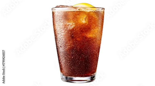 Fototapeta Refreshing long island iced tea cocktail with lemon slice is a perfect drink for a hot summer day