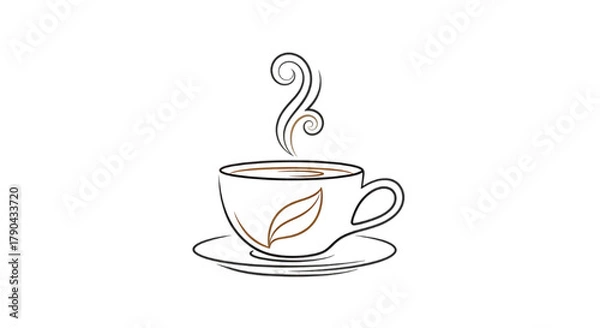 Obraz Warm cup of steaming tea on a saucer with a leaf design, perfect for relaxation.