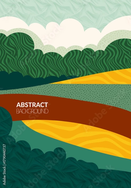 Fototapeta Vineyard grape abstract field winery agriculture vector illustration. Eco green retro background with texture. Farm aerial view poster, geometric map, simple garden landscape, organic rice plantation