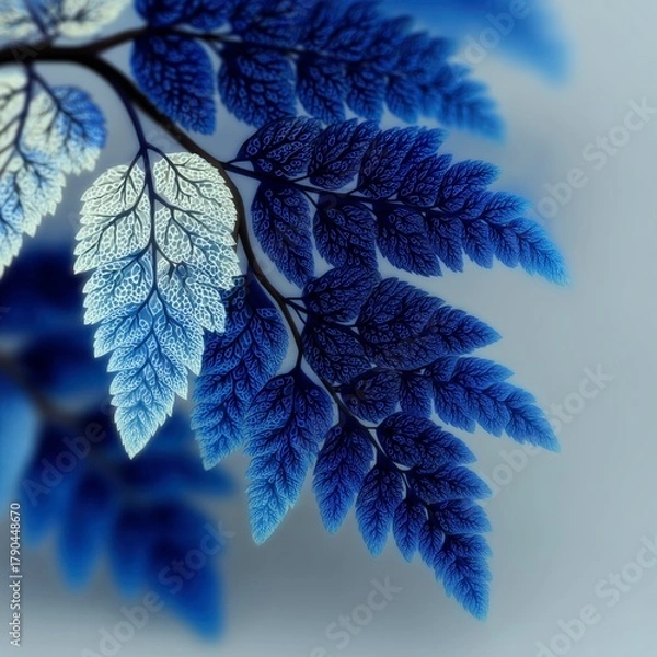 Fototapeta Fractal Leaf Arrangement with Blue and White Color Gradient