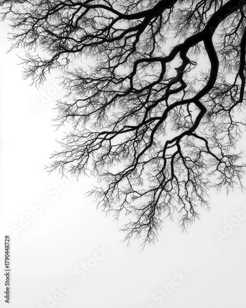 Fototapeta Black and White Silhouette of Leafless Tree Branches Against Bright Sky