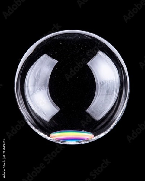 Obraz Transparent Soap Bubble with Rainbow Reflection on Black Background
