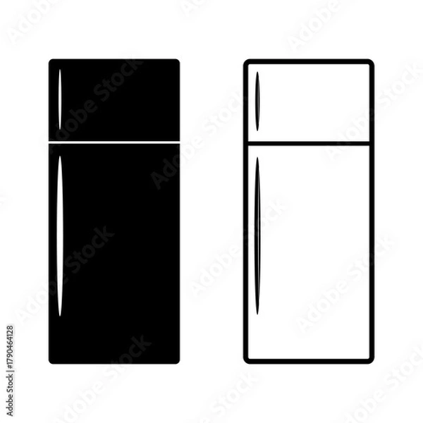 Fototapeta Fridge icon with line style and black silhouette. Flat vector illustration design isolated on white background.