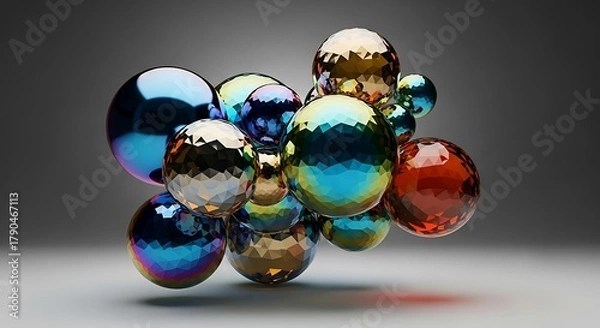 Obraz Shiny iridescent spheres clustered together in a captivating arrangement