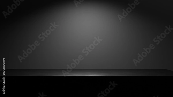 Fototapeta black table empty podium display for products and advertisement - luxury black place background for presentations and placement with spotlight and minimalistic forms. Showcase tabletop studio display