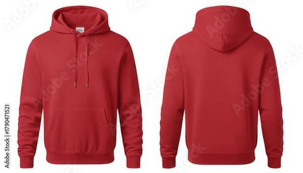 Fototapeta Red hooded sweatshirt, isolated front and back view for design isolated on transparent background
