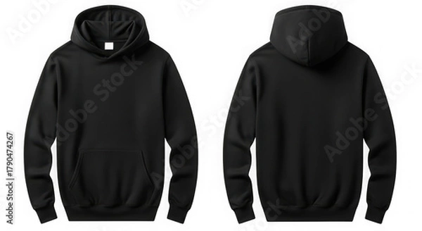 Fototapeta Black casual blank hoodie mockup isolated front side back view isolated on transparent background