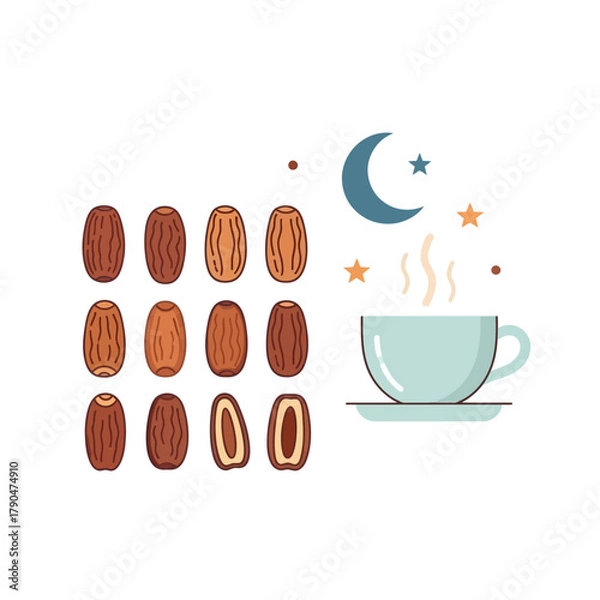 Obraz Vector Illustration of Coffee Mug and Date Elements in Minimalist Organic Style with Earth Tones